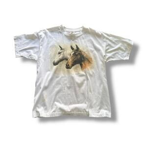 Vintage White Double Horse Head Single Stitch Tee